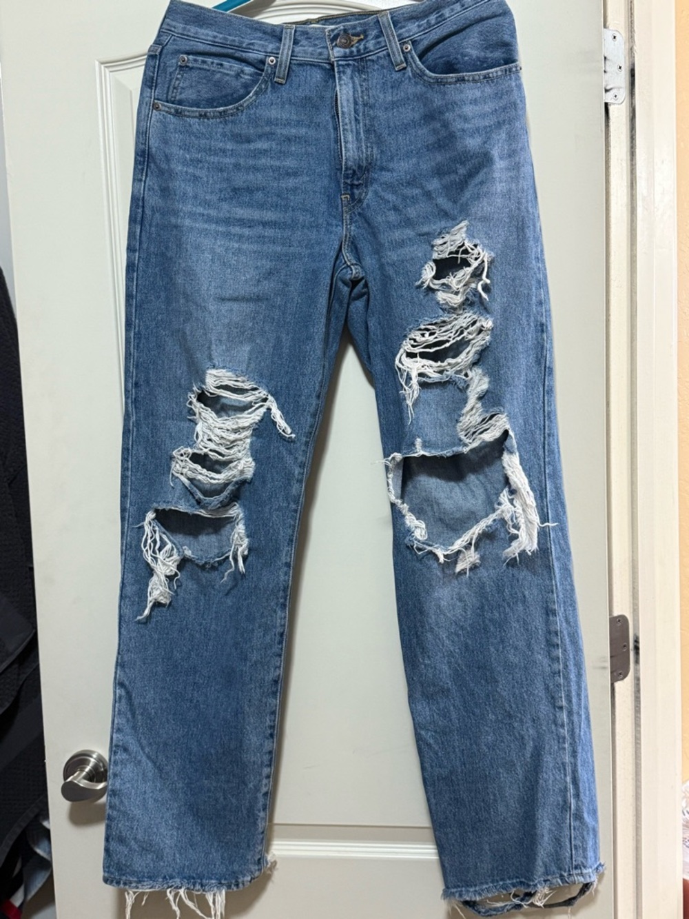 Levi's Blue Distressed Wide-Leg Jeans